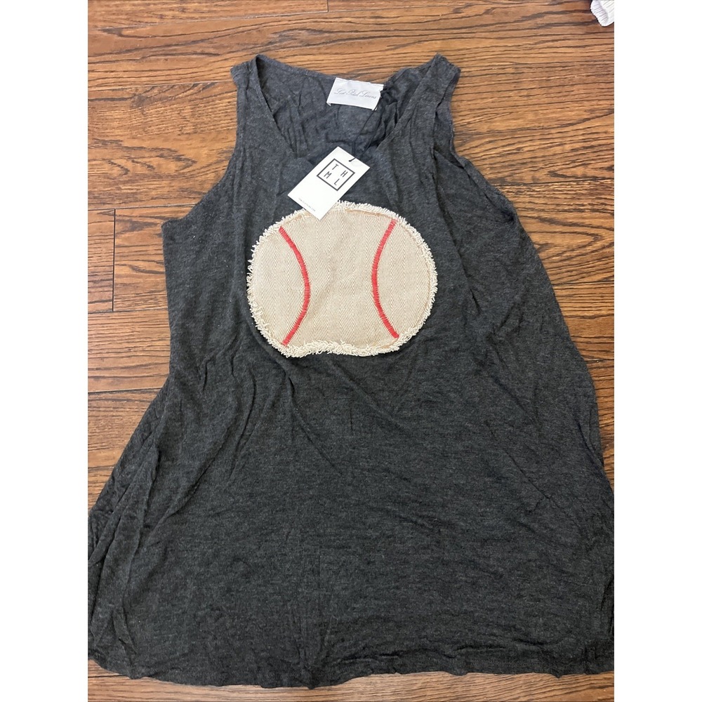 NWT Lost Petal Linens Tank Top Gray sewn on baseball size Small
